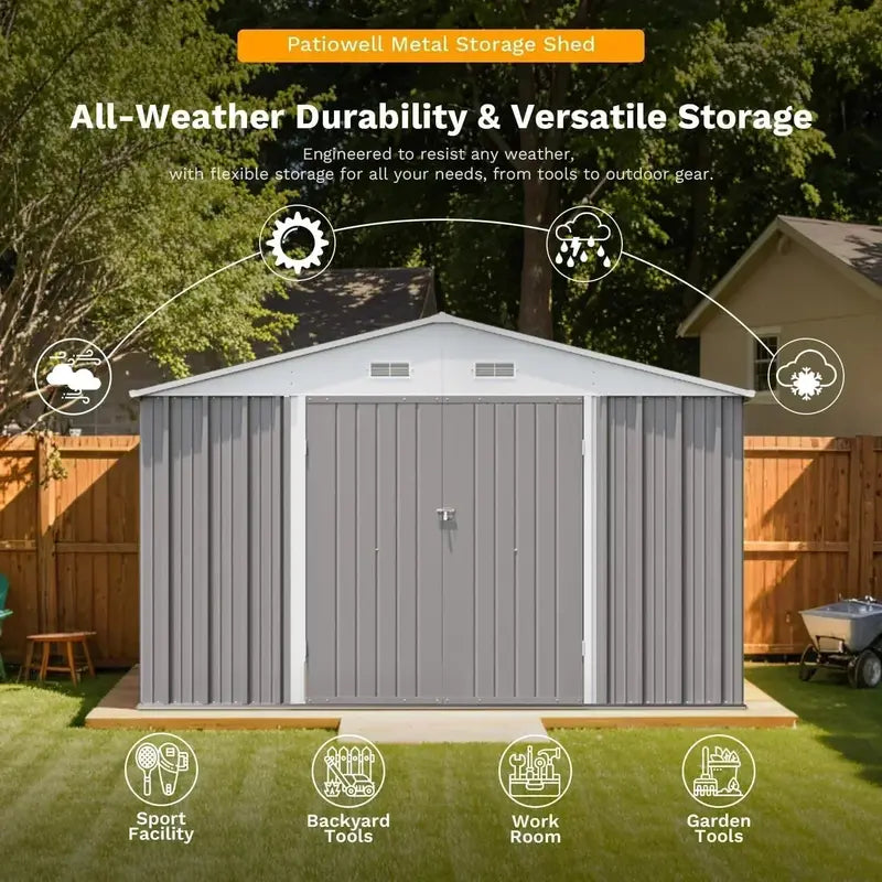 Patiowell 5′ x 3′ Lockable Metal Tool Shed – Sloped-Roof Outdoor Storage Unit for Yard and Garage