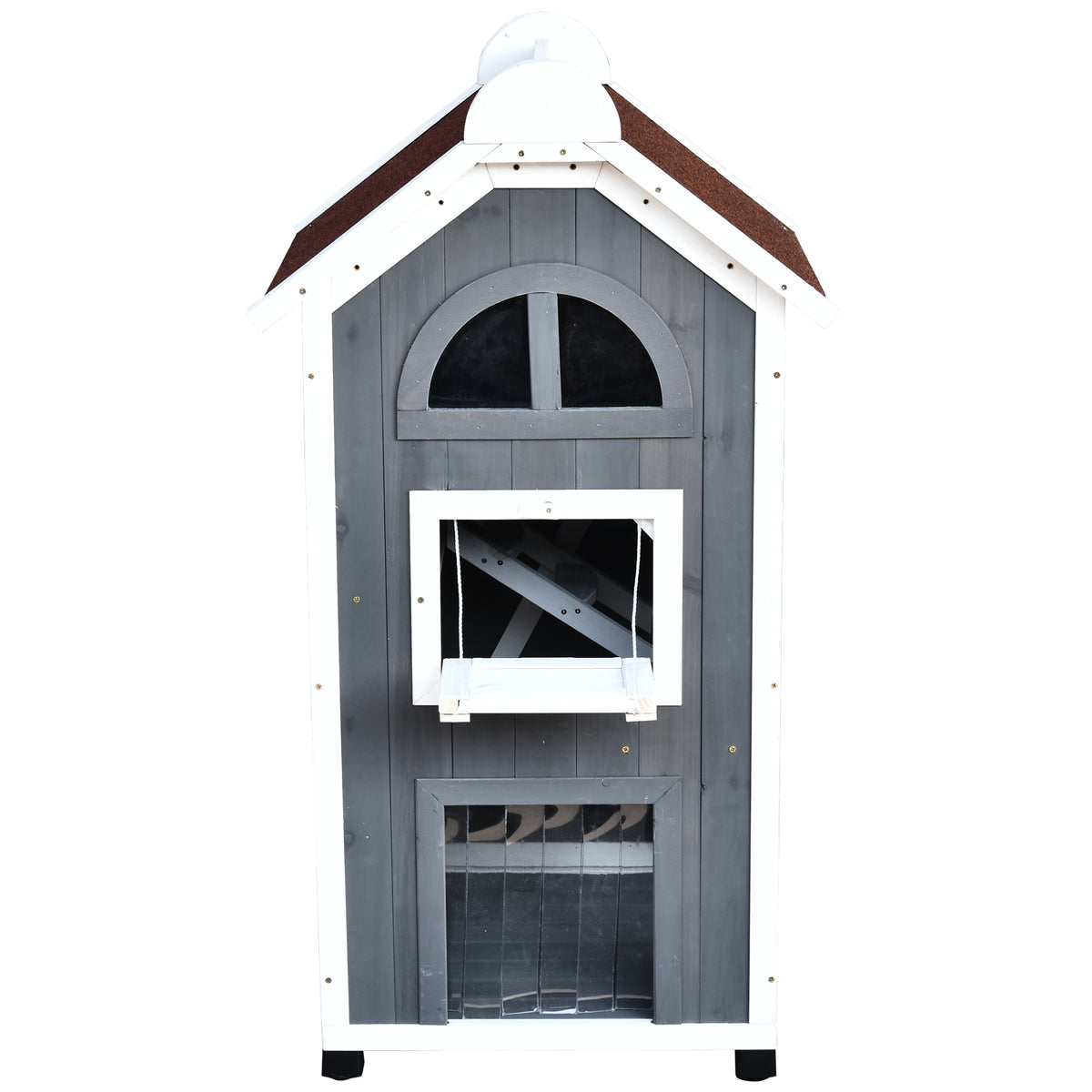 PawHut Katzenhaus für Katzenbett oder Katzentoilette, Katzenschrank, Katzenklo Indoor, Tannenholz, Asphaltdach, Grau, 59 x 55 x 109 cm