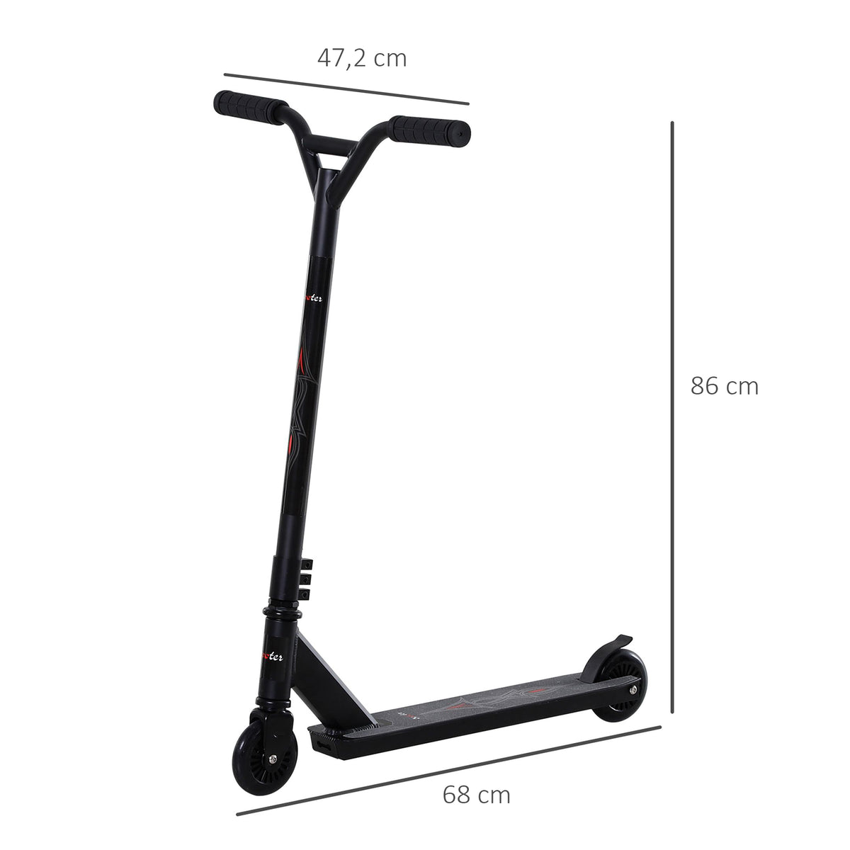 Homcom Pro Stunt Scooter für Kinder & Erwachsene, Freestyle Tretroller, 100mm Kunstleder-Räder, Aluminium Schwarz, für Tricks