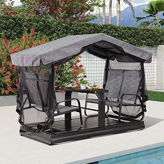 Retro-Style Metal Outdoor Glider Bench – Porch, Patio, or Yard Seating with Smooth Rocking Motion