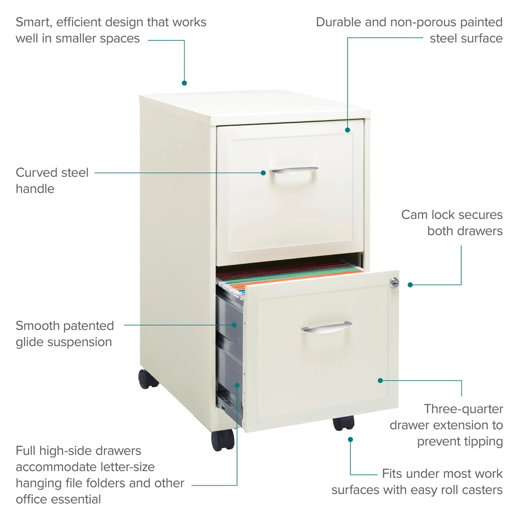 Space Solutions 18" Deep 2 Drawer Mobile Letter Width Vertical File Cabinet, White