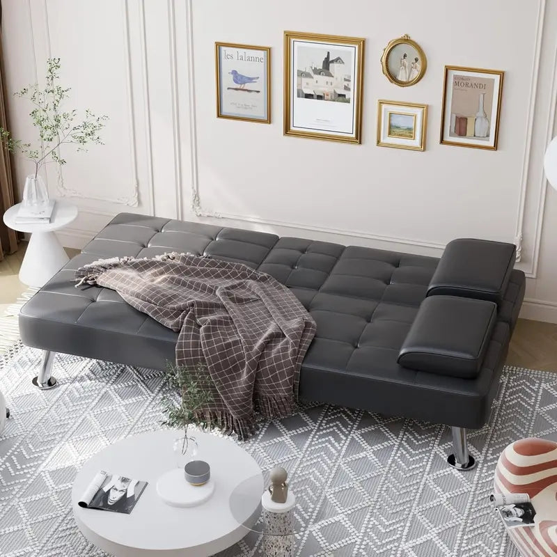 Shahoo Convertible Futon Sofa Bed – Faux Leather Folding Sleeper Couch for Living Rooms