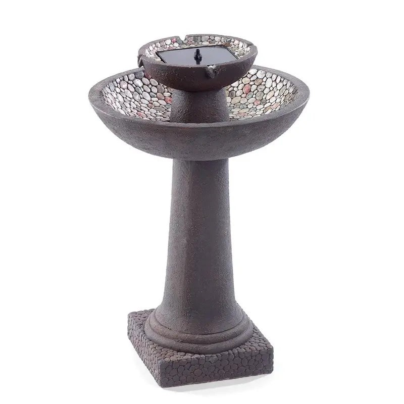Smart Solar Riverstone 2-Tier Solar Fountain – Brown GFRC Construction, No Wiring Required, 6-Hour Runtime