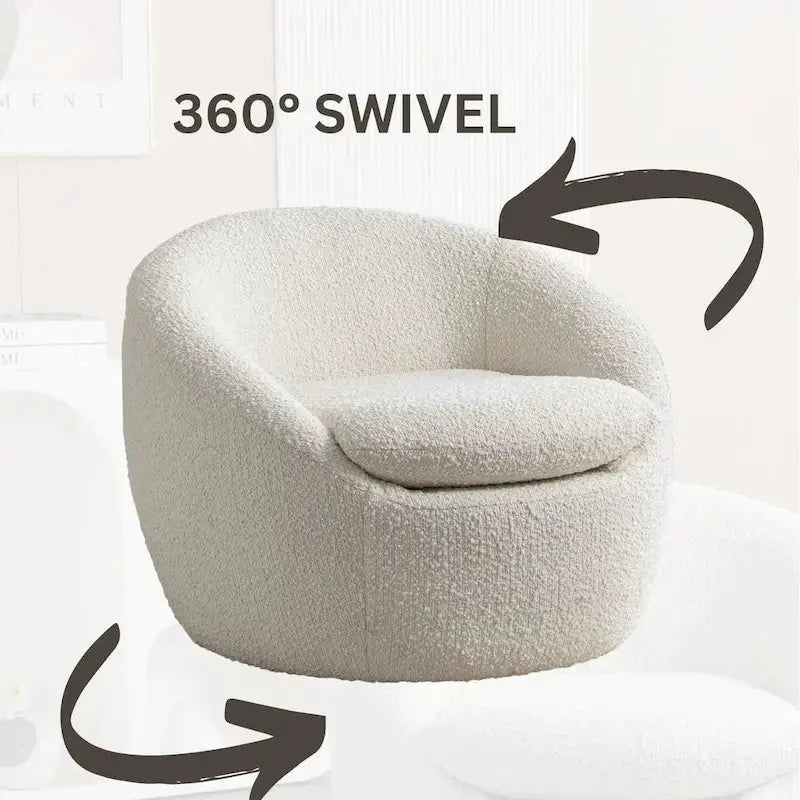 Modern Swivel Barrel Chair with 360° Rotation and Textured Bouclé Upholstery