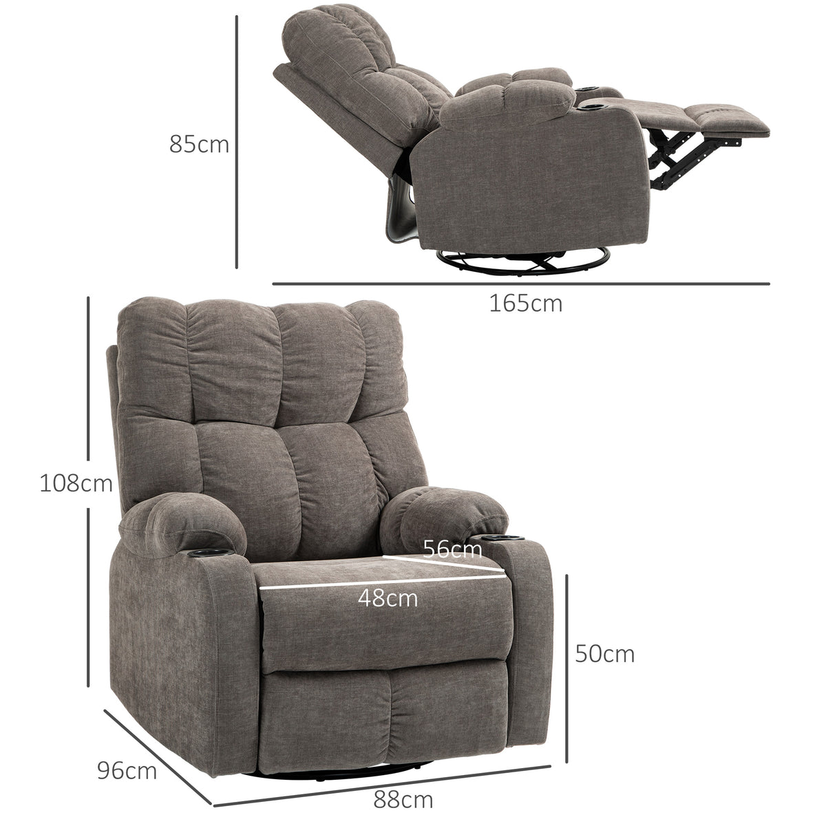 HOMCOM Relaxsessel mit Fußstütze, Loungesessel modern, drehbar, bis 150 kg, Stahlrahmen, 88x96x108cm, Hellbraun
