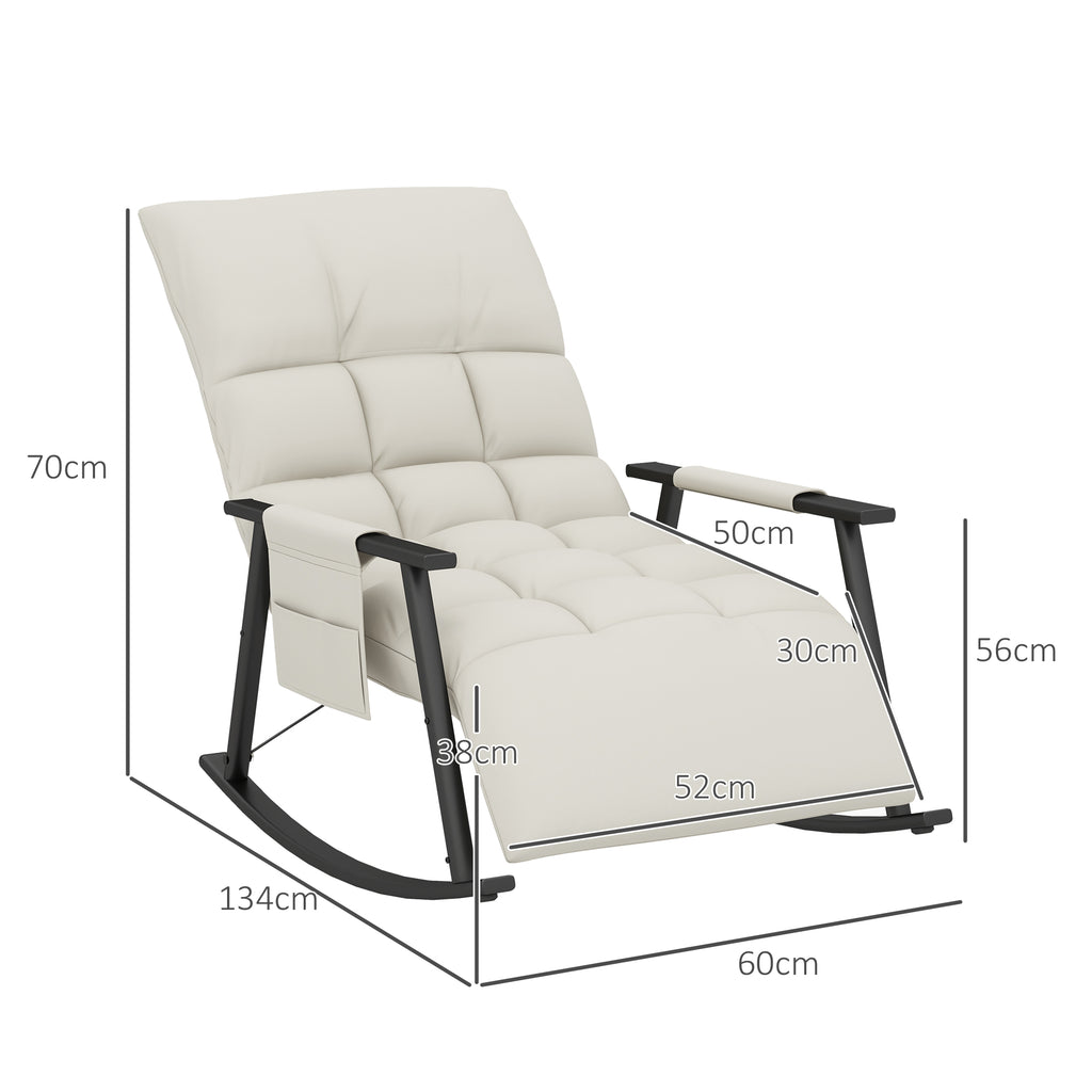 HOMCOM Schaukelstuhl, Stillstuhl Fußstütze und Rückenlehne verstellbar Kapazität 120 kg 60 x 134 x 70 cm Creme