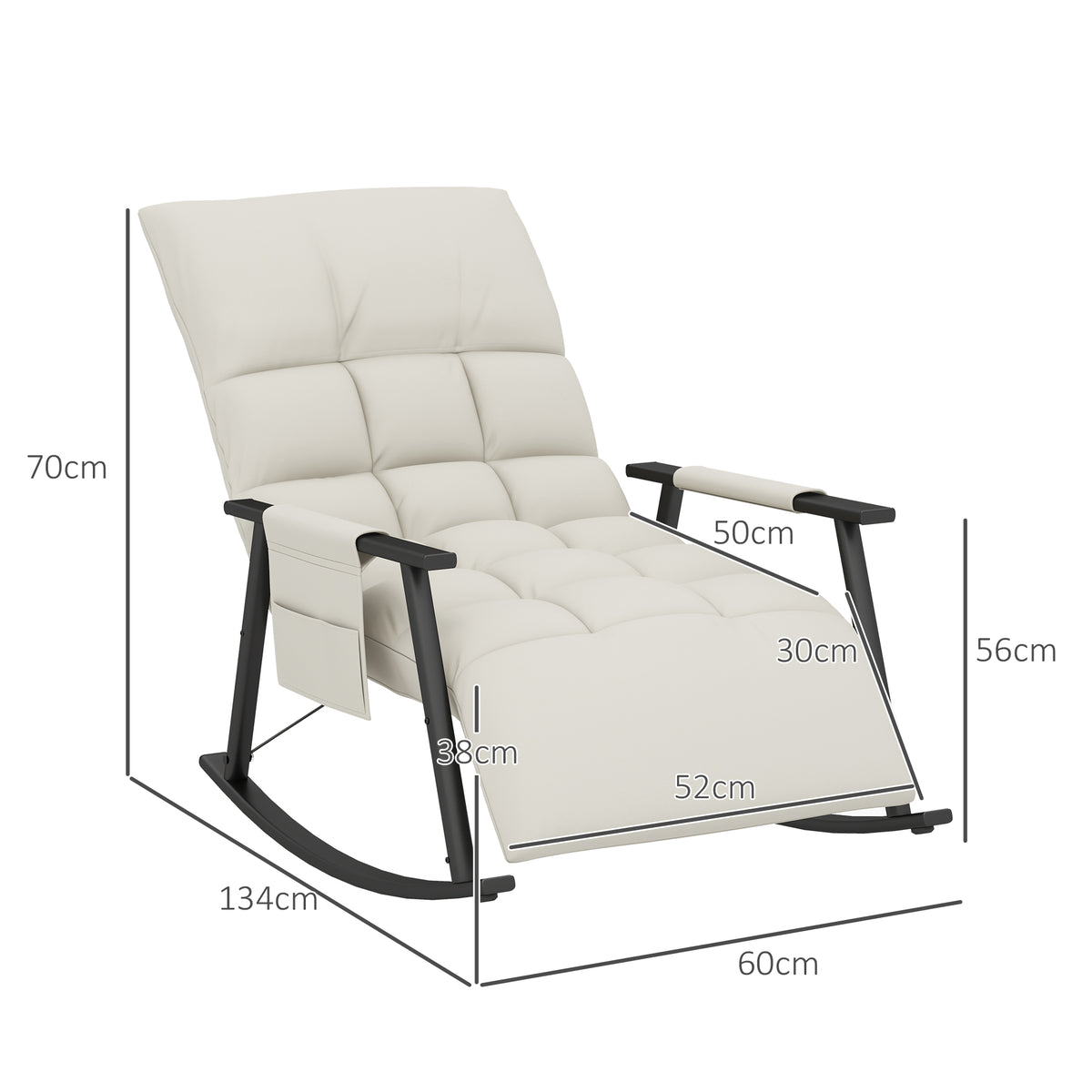 HOMCOM Schaukelstuhl, Stillstuhl Fußstütze und Rückenlehne verstellbar Kapazität 120 kg 60 x 134 x 70 cm Creme