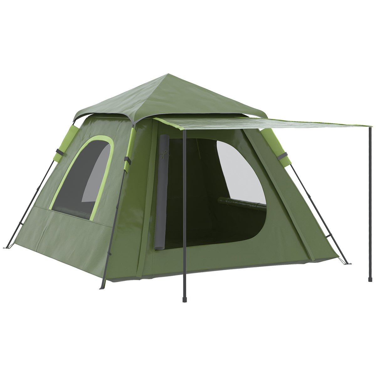 Outsunny Campingzelt 2 Personen mit Veranda, Fenstern und Reißverschlusstür, 210x210x150 cm, Grün