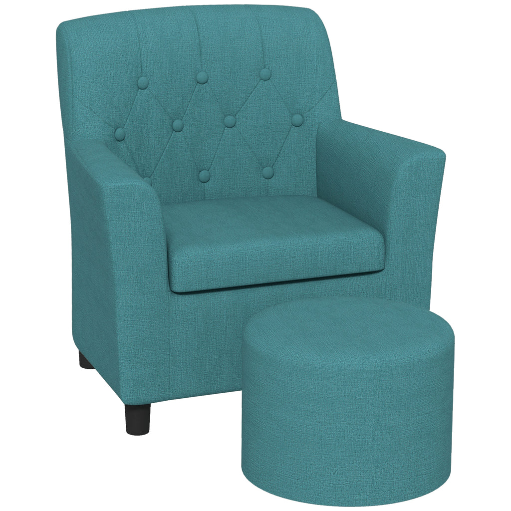 AIYAPLAY Kindersessel mit Hocker, Rückenlehne Diamantmuster, weiche Sitzfläche, Holzrahmen, Blau