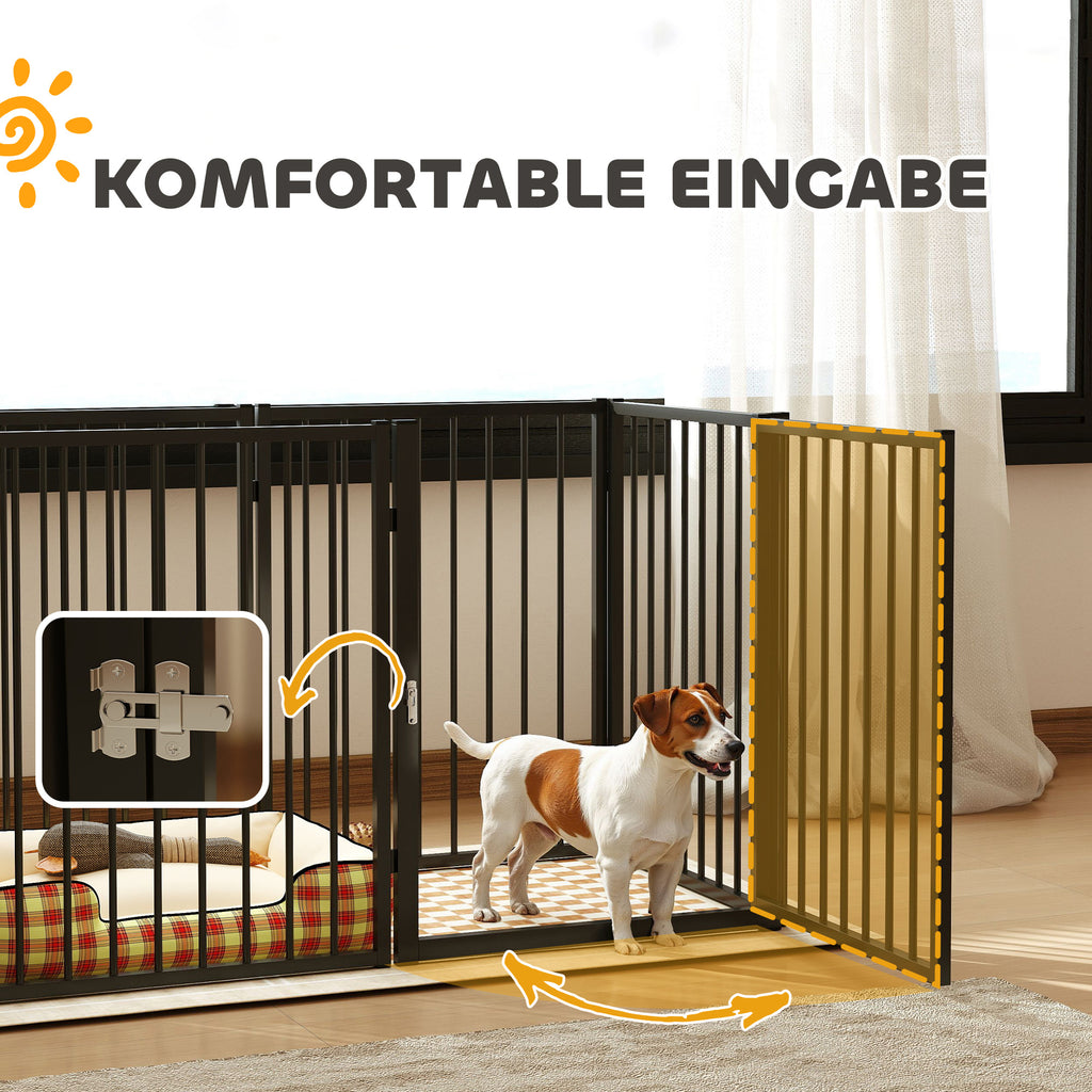 PawHut Welpenauslauf, Hundeauslauf, Welpengehege, 6 Paneele mit Tür, faltbarer und tragbarer Hundezaun, Stahl, Schwarz