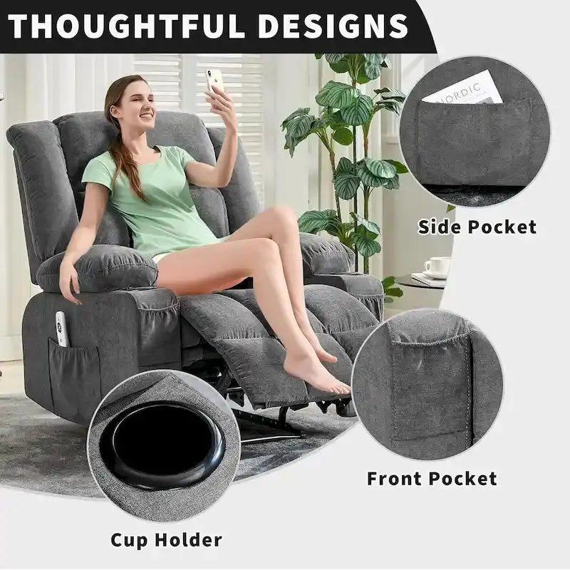 Power-Controlled Recliner with Built-in Heat and Massage Functions