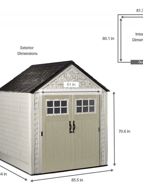 Rubbermaid 7 ft x 7 ft Outdoor Storage Shed – Weather-Resistant Resin Garden Shed with Windows and Utility Hooks (Sand)