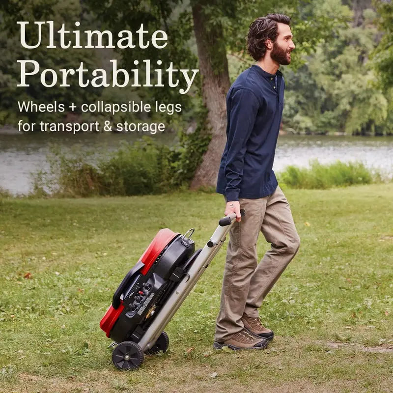 RoadTrip Portable Propane Grill with Three Adjustable Burners, InstaStart Ignition, and 20,000 BTU Output
