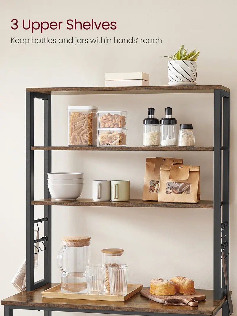 VASAGLE Baker's Rack, Microwave Oven Stand, Rustic Brown and Black