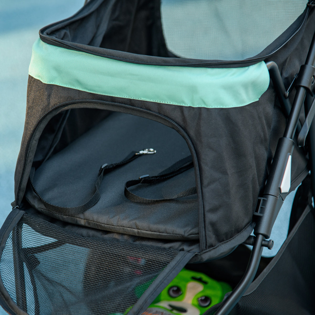 PawHut Haustierbuggy Hundebuggy, klappbar, mit Regenschutz, 2 Getränkehalter, Blau + Grün