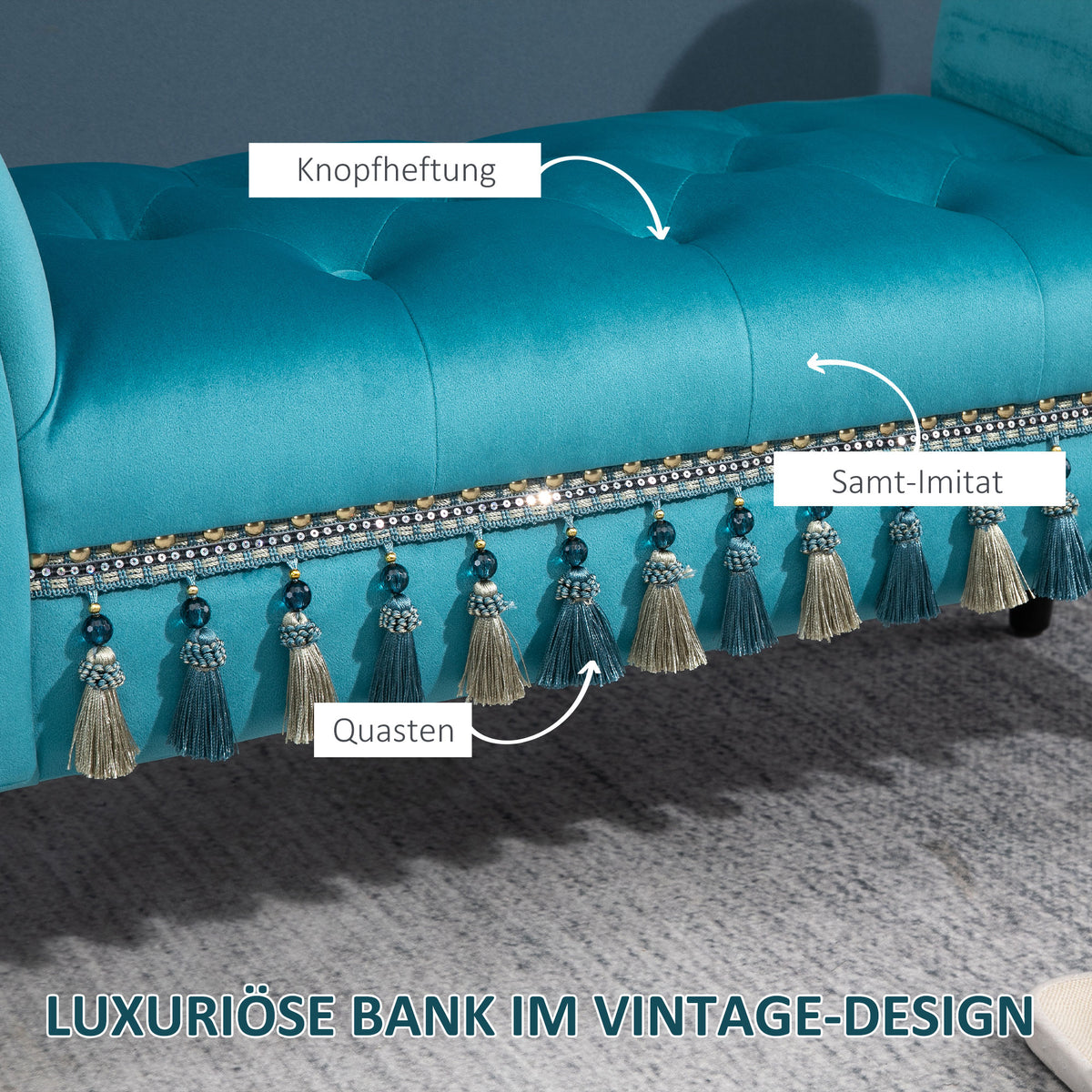 HOMCOM Sitzbank Polsterbank, Samtoptik, Luxus Bettbank mit Holzbeine, Flurbank für Schlafzimmer, bis 150 kg Belastbar, Blau, 117 x 40 x 58 cm