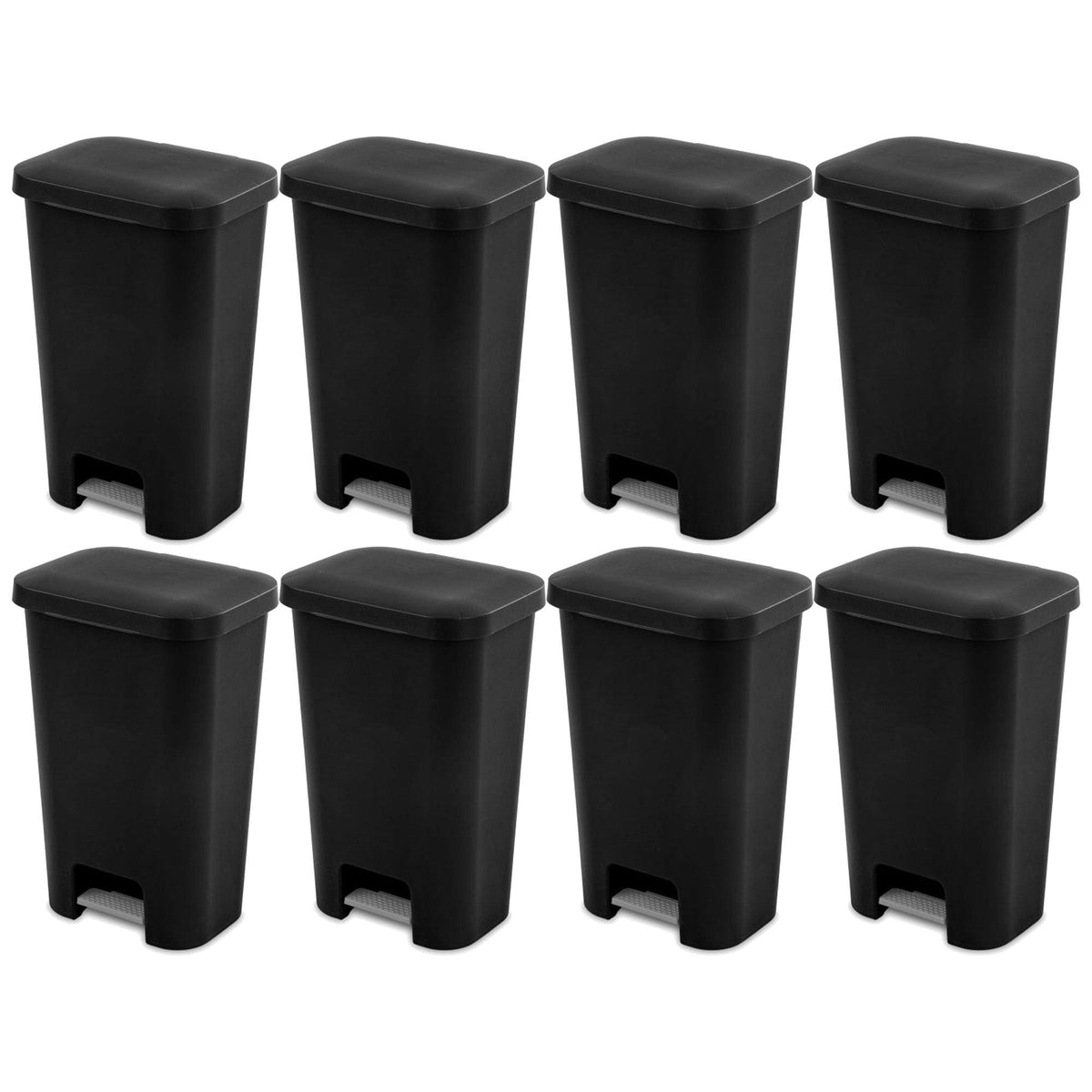 Sterilite 11.9 Gal Rectangle Step on Trash Kitchen Wastebasket, Black (8 Pack)