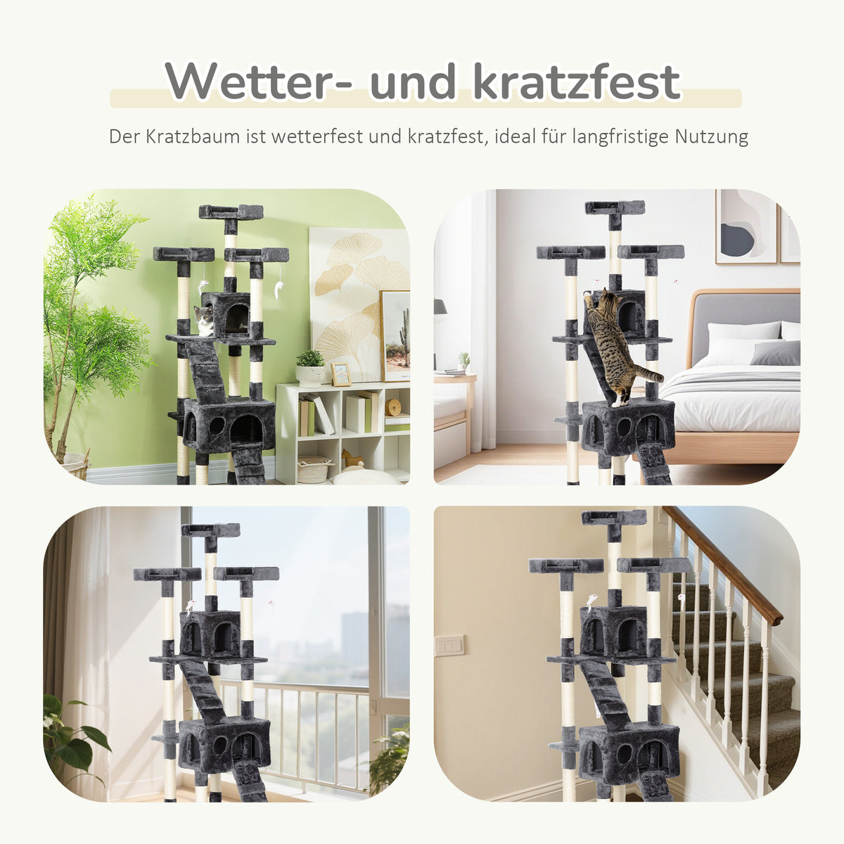 PawHut Kratzbaum mit Katzenhöhle Leiter  XXL Katzenbaum Kletterbaum Kletterbaum für Katzen Mehrstufiges Multiaktivitätszentrum Plüsch Grau 49 x 49 x 173 cm