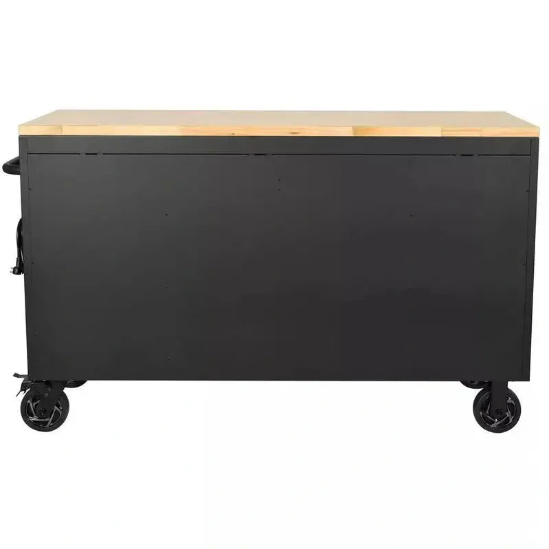 Premium 61″ Workshop Workbench – Heavy-Duty 15-Drawer Mobile Unit Featuring Solid Wood Worktop