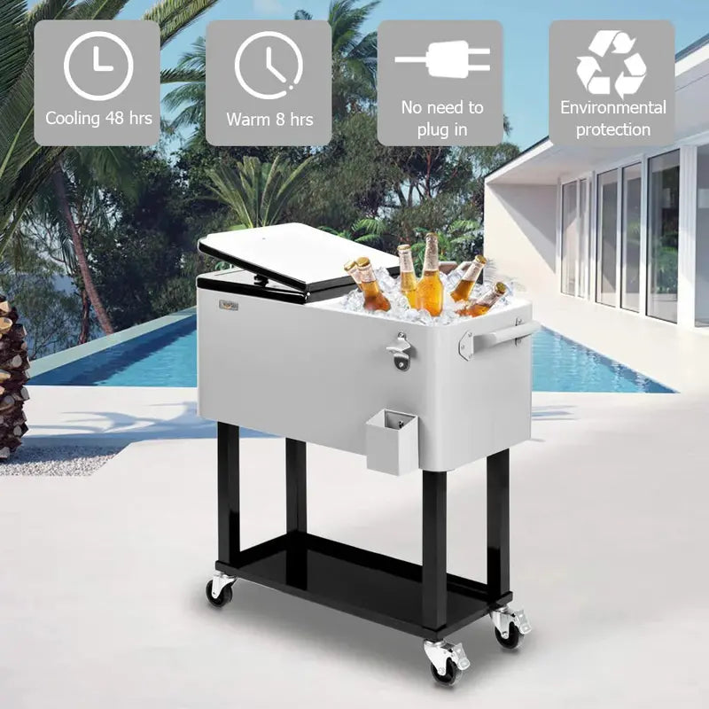 VINGLI 80-Quart Portable Rolling Ice Chest – Insulated Cooler with Internal Shelf and Locking Wheels