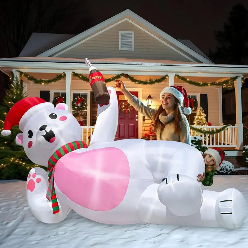 OurWarm 10FT Christmas Inflatable Polar Bear with LED Lights, Polyester, Easy Setup, Outdoor Yard Decor