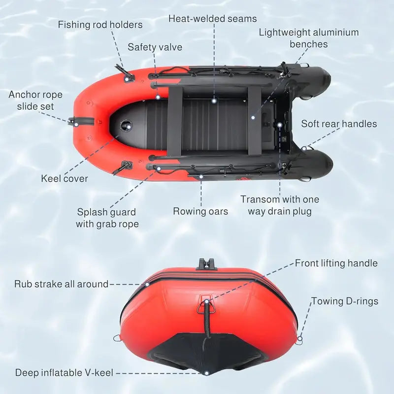 Premium Inflatable Dinghy Tender – 2024 Heavy-Duty PVC Boat with Aluminum Floor, Oars, Rod Holders & Multi-Person Capacity