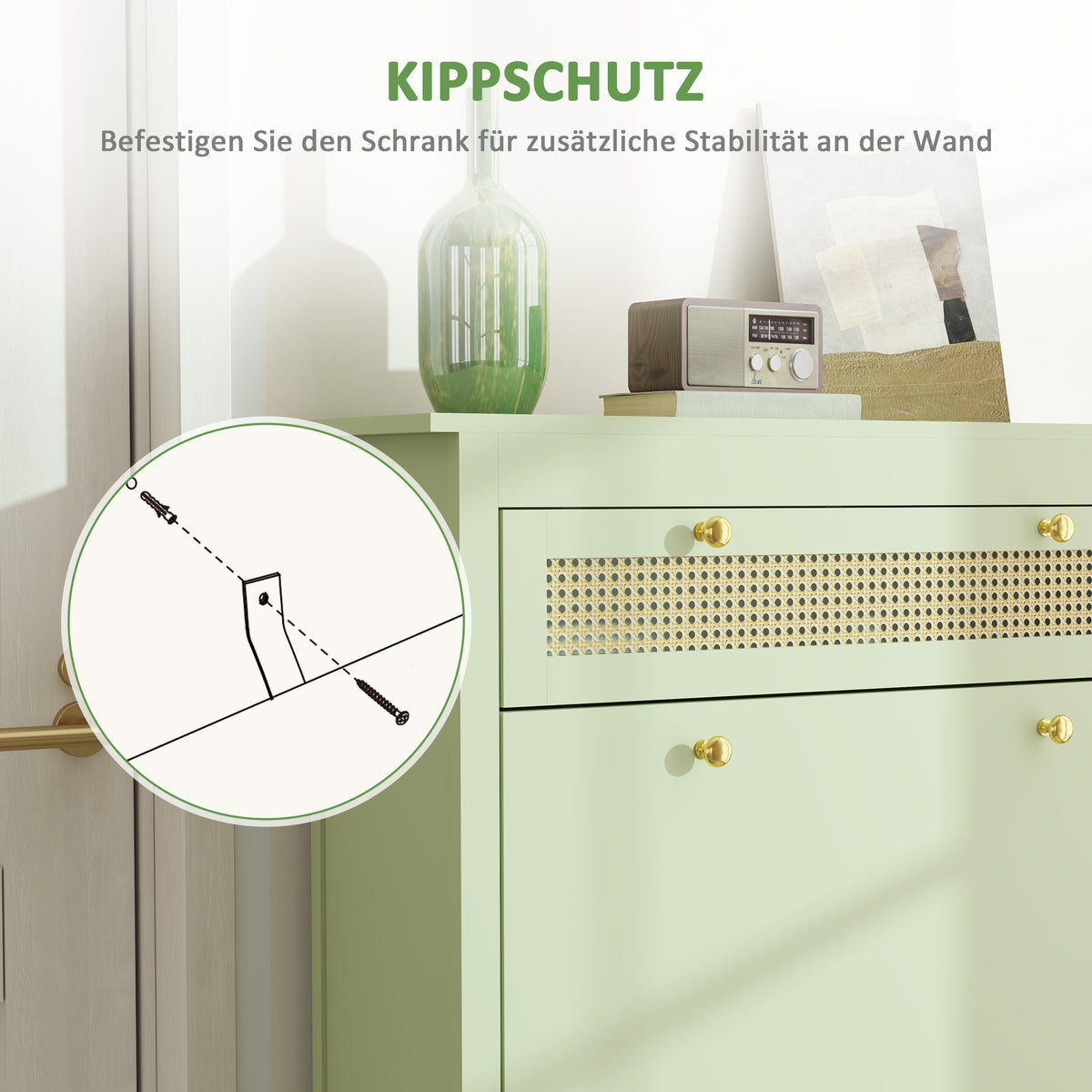 HOMCOM Schuhschrank für 12 Paar Schuhe, mit 1 ausziehbaren Schublade, 2 Flip-Schubladen, Schuhkommode, 88 x 30 x 120 cm, Grün