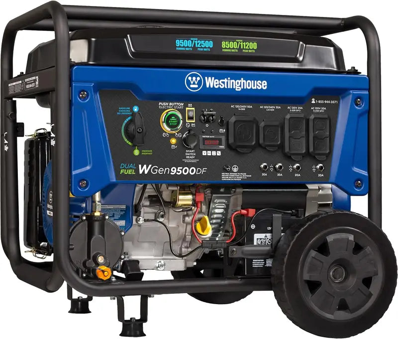 Westinghouse WGen12500DF Dual-Fuel Portable Generator – 12,500 Peak Watts for Home Backup