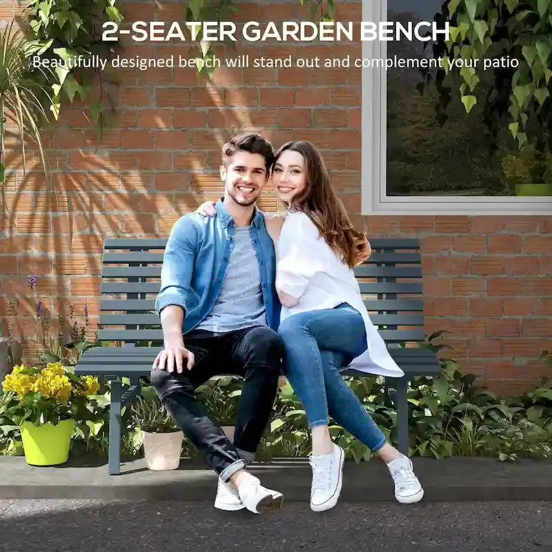 Outsunny 48.5-Inch Aluminum Garden Bench – Lightweight, Slatted Patio Seating for Outdoor Spaces