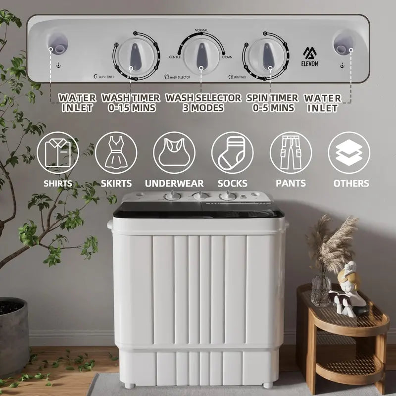 Portable Washing Machine – Twin Tub 17.6lbs, 11lbs Washer & 6.6lbs Spinner with Drain Pump for Apartments, Dorms, RVs