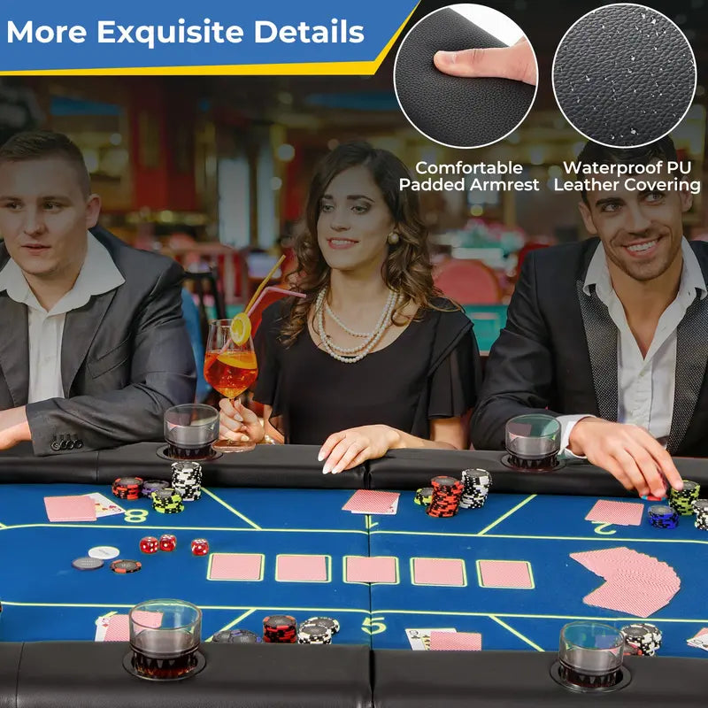 Professional-Grade Foldable Poker Table – 72×36 Inch Surface with 8 Integrated Drink Holders