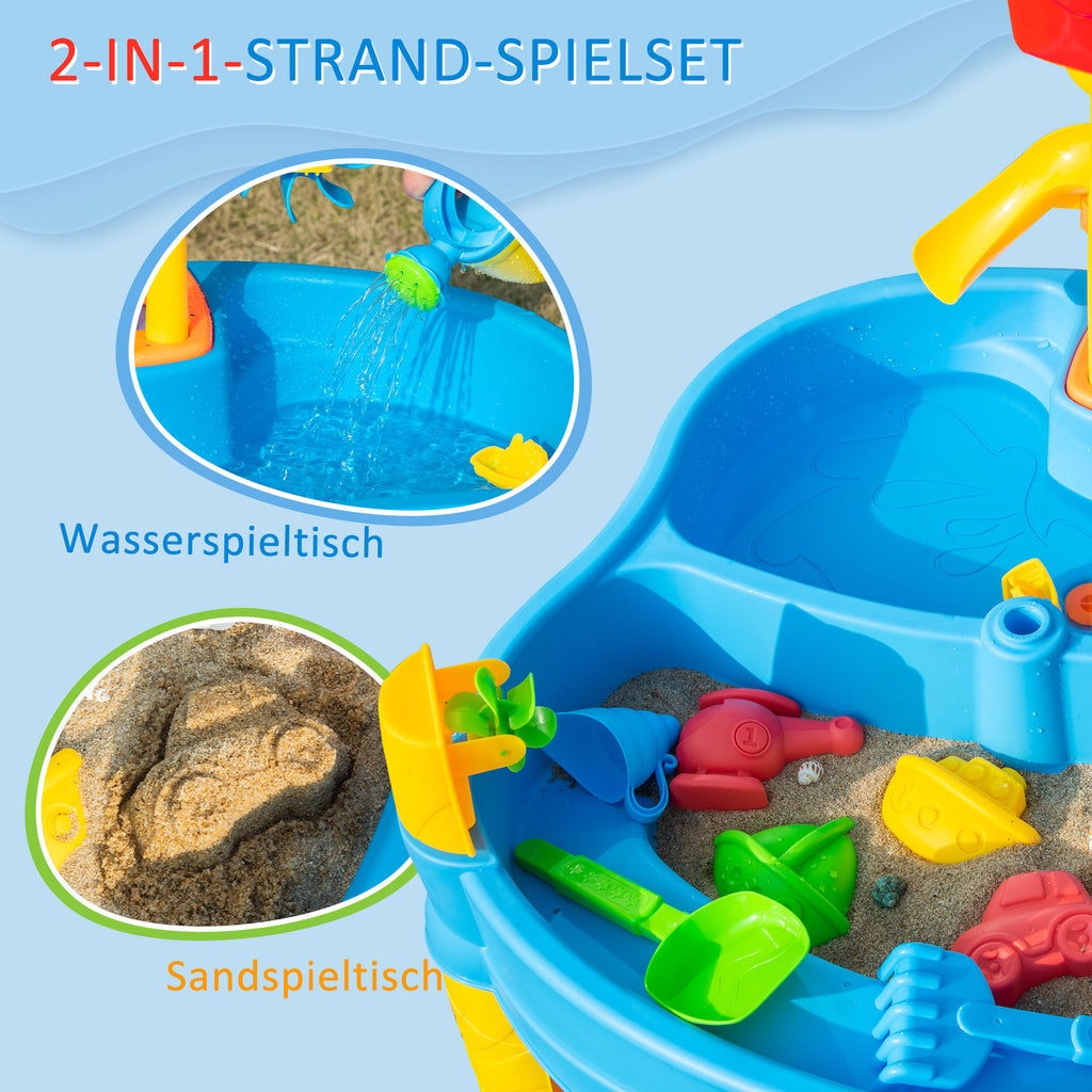 HOMCOM Spieltisch-Set 25-teilig mit Sonnenschirm 72,5 x 78 x 81,5cm für Kinder 18+ Monate