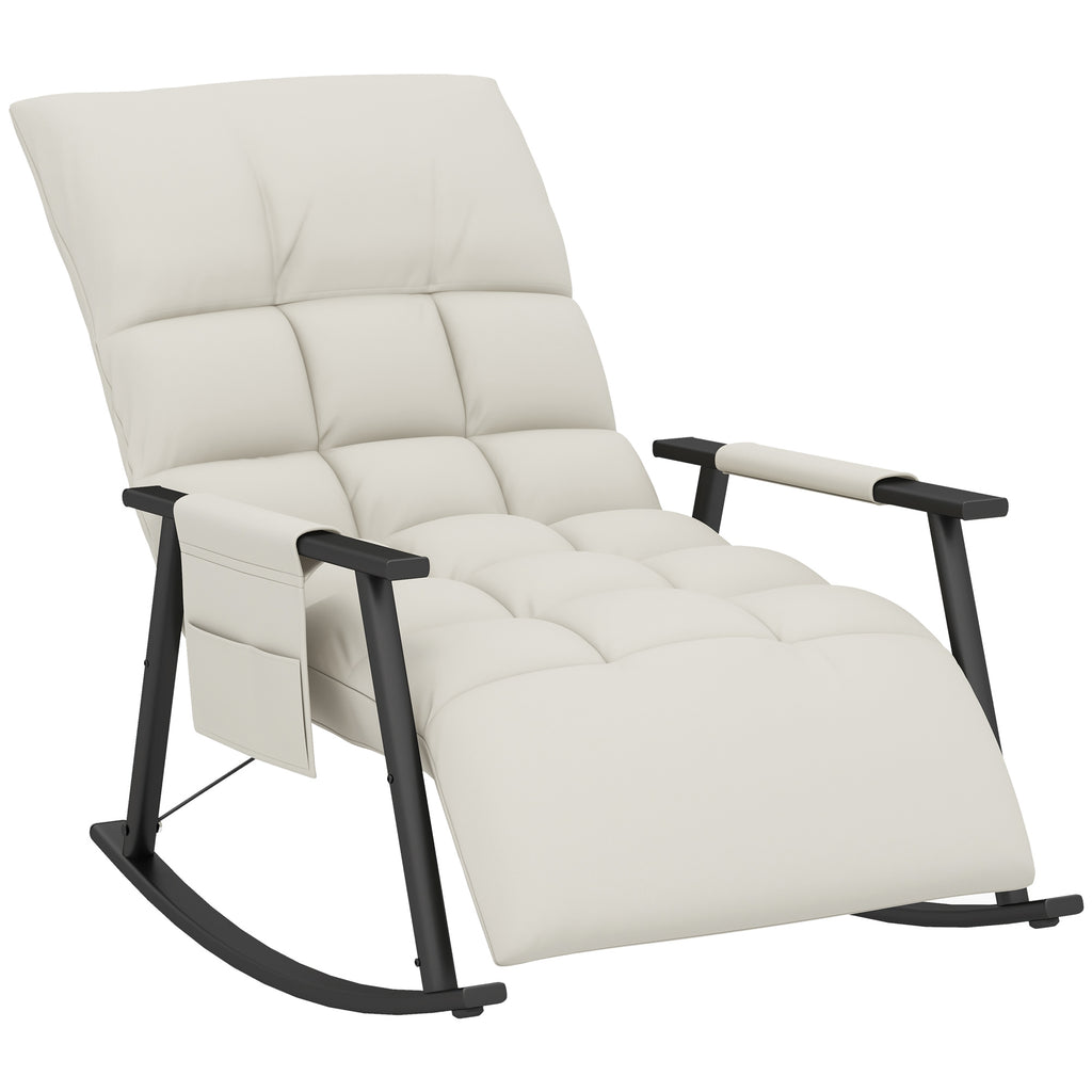 HOMCOM Schaukelstuhl, Stillstuhl Fußstütze und Rückenlehne verstellbar Kapazität 120 kg 60 x 134 x 70 cm Creme