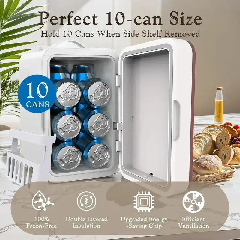 Skincare Mini Fridge – 6L Portable Beauty Cooler with Dimmable LED Mirror & 10-Can Capacity