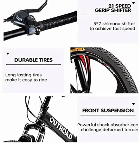Outroad 26-Inch Folding Mountain Bike – 21-Speed, Dual Suspension, Compact Fold Design for Adults