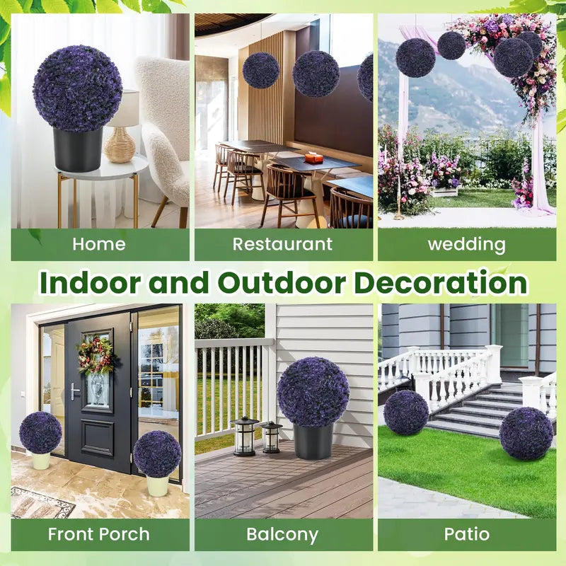 Pair of 15-Inch Artificial Lavender Topiary Balls – Lifelike Round Faux Plants for Indoor or Outdoor Display
