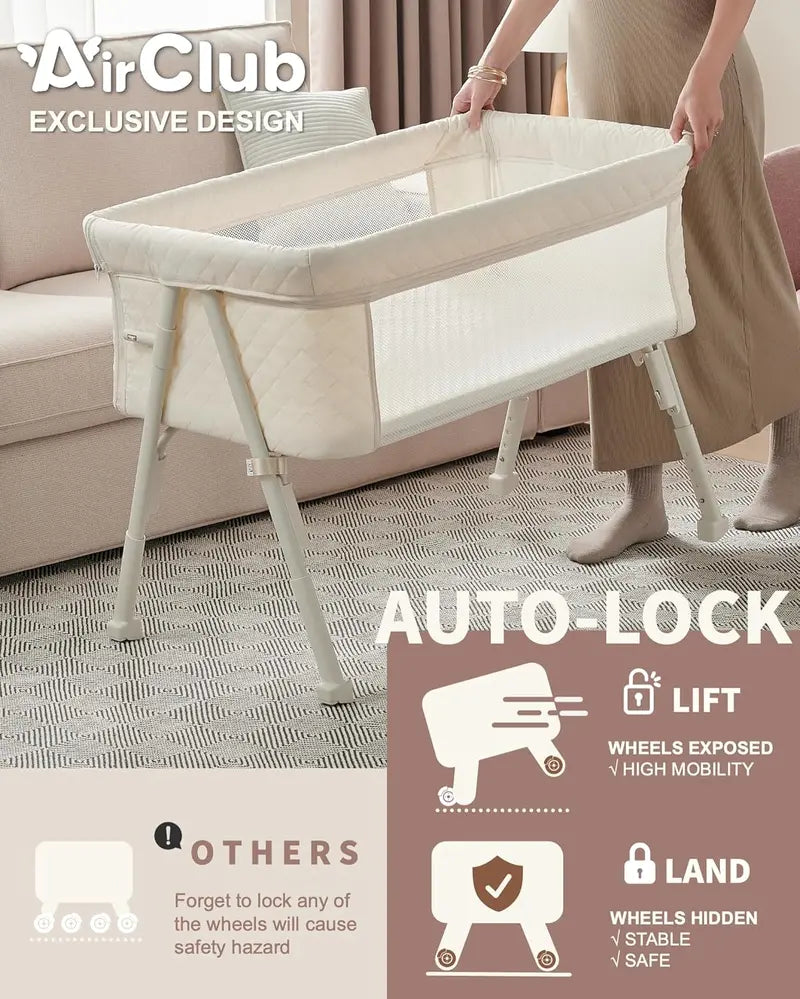 Night Cat Bedside Bassinet — Secure Newborn Sleeper with 4-Point Auto-Lock System & Adjustable Height