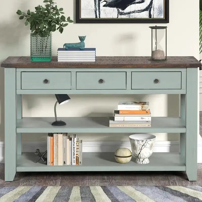 Wooden Console Table with Storage – 3-Drawer + 2-Shelf Entryway or Living Room Organizer