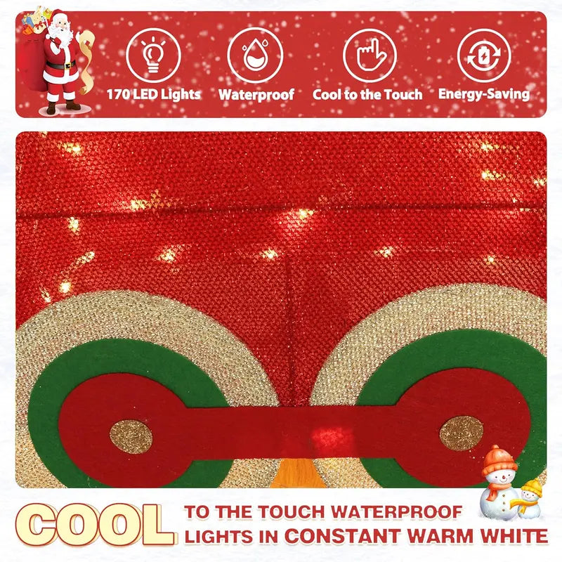 VEIKOU 5FT Outdoor Christmas Train Set with 170 LED Lights, Alloy Steel Frame, Festive Yard Decoration