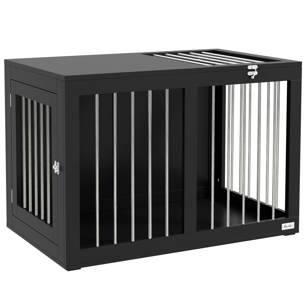 PawHut Hundekäfig Hundebox Hundetransportbox,  2 Türen, verriegelbar, Stahlgitter, 80 cm x 50 cm x 56,5 cm, Schwarz