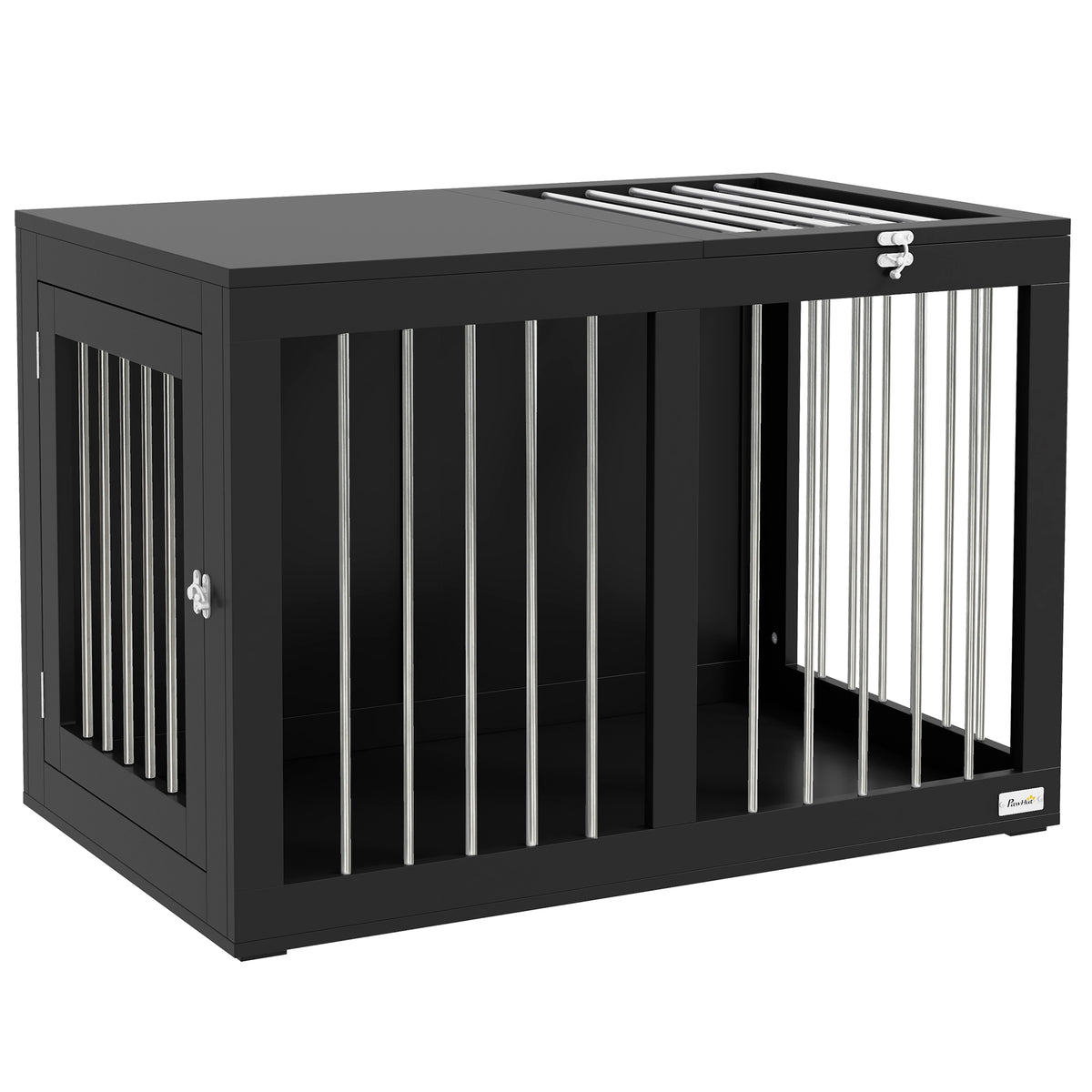 PawHut Hundekäfig Hundebox Hundetransportbox,  2 Türen, verriegelbar, Stahlgitter, 80 cm x 50 cm x 56,5 cm, Schwarz