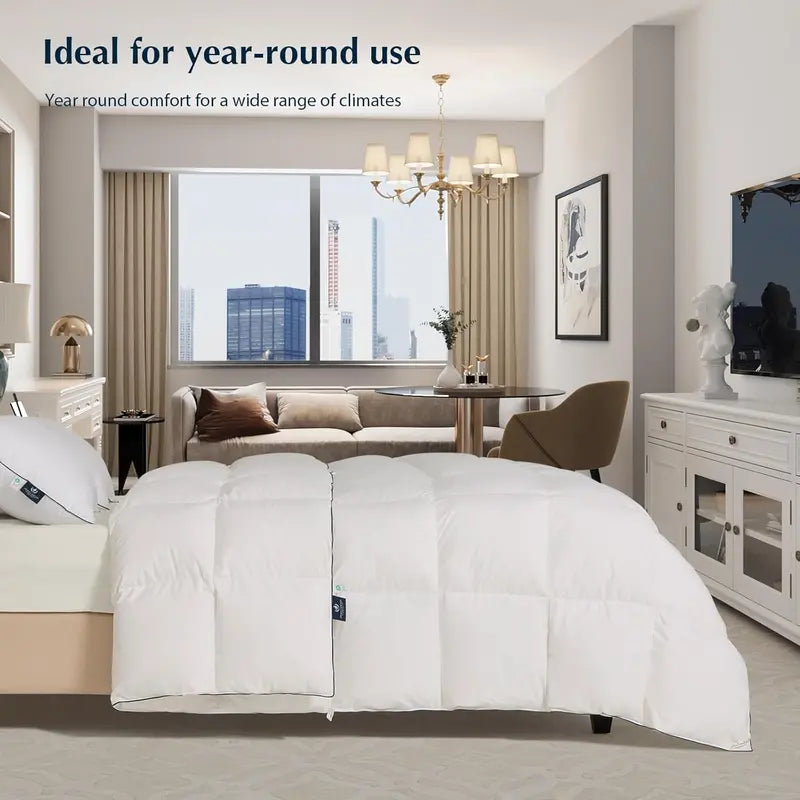 Pacific Coast Goose Feather Down Comforter – Queen Size | 100% Cotton Hypoallergenic Duvet Insert with 8 Corner & Center Loops, All-Season Luxury Hotel-Grade Softness