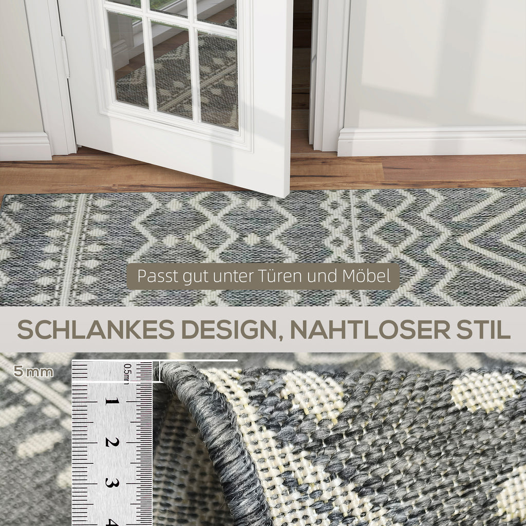 HOMCOM Teppich für drinnen und draußen, Boho-Design, leicht zu reinigen, Grau