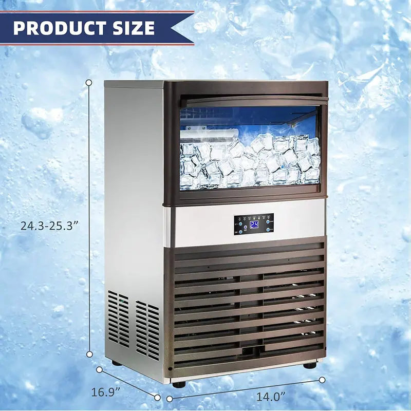 YUTGMasst Commercial Ice Maker — 110 lbs/24H Stainless Steel Freestanding Air-Cooled Ice Machine