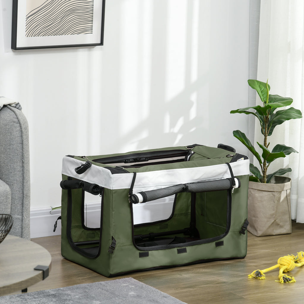 PawHut Hundbuggy Haustierbuggy Hundewagen, klappbar, abnehmbarer Korb, 81 x 58 x 97,5 cm, Schwarz+Dunkelgrün+Weiß