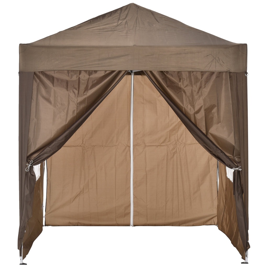 Outsunny Faltpavillon, Bierzelt, 4 abnehmbare Seitenwände, 2 Fenster, Metallrahmen, 2 x 2m, Braun