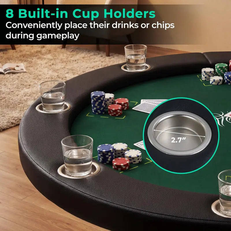 Round 48-Inch Texas Hold'em Casino Table for Leisure Play – 8-Player Setup, Metal Frame