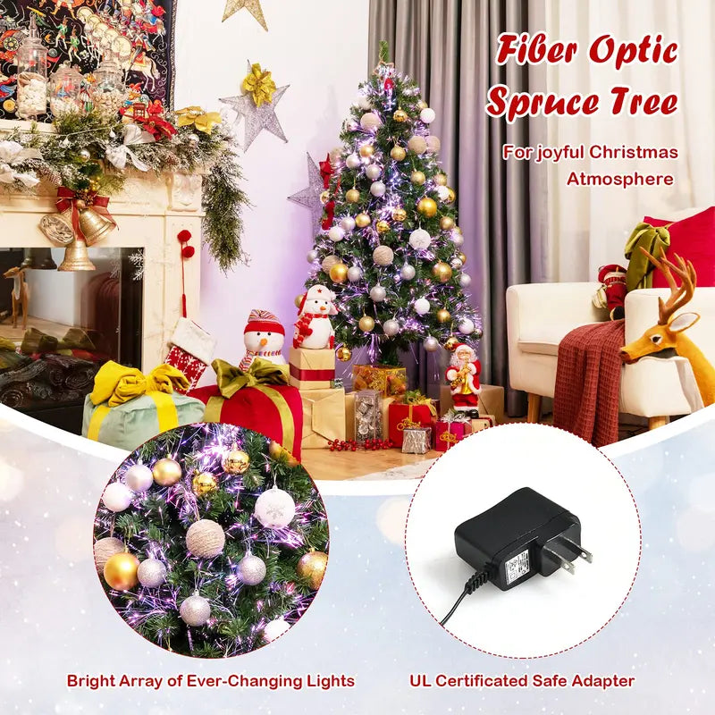 Pre-Lit Fiber Optic Artificial Christmas Tree – Premium Spruce Style with Sturdy Metal Stand
