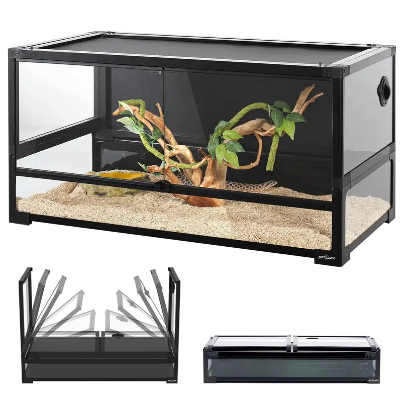 REPTI ZOO 40-Gallon Glass Terrarium – Tempered Front Panel, Foldable Frame, Ideal for Snakes & Lizards (2026)