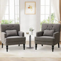 Set of 2 Tufted Accent Armchairs – Button-Down Upholstery with Lumbar Support Pillow (Beige/Grey/Light Blue)